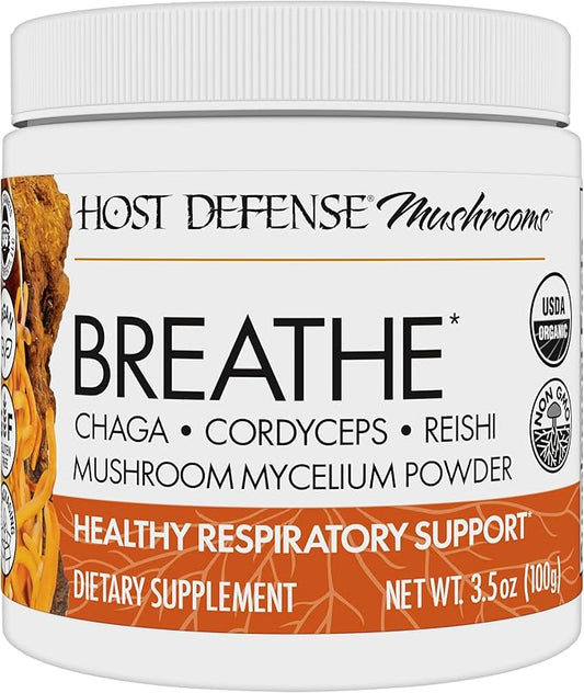 Host Defense Breathe* Powder - Immune & Respiratory Support Mushroom Supplement - Herbal Lung Health Support Supplement with Chaga, Reishi & Cordyceps - 3.5 oz (66 Servings)*