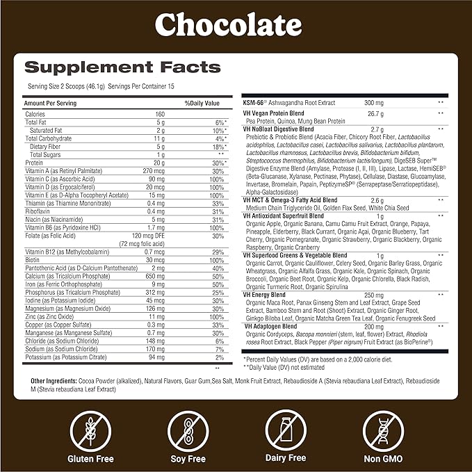 VitaHustle ONE Meal Replacement Shake - Plant Based Protein Powder by Kevin Hart - Vegan, Meal Replacement Powder with Superfoods, Vitamins, Adaptogens & Probiotics - Chocolate Flavor, 15 Servings