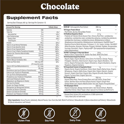 VitaHustle ONE Meal Replacement Shake - Plant Based Protein Powder by Kevin Hart - Vegan, Meal Replacement Powder with Superfoods, Vitamins, Adaptogens & Probiotics - Chocolate Flavor, 15 Servings