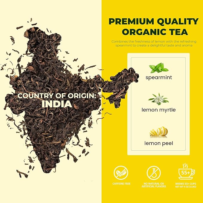 Gardenika Lemon Spearmint Organic Loose Leaf Tea, Herbal and Caffeine-Free Natural Blend – KSA Kosher, No Natural or Artificial Flavors – 4 oz (1 Pack)