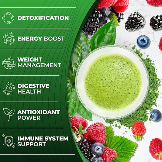 Total Tea Green Powder for Energy & Digestive Health with Turmeric, Amla Powder & Vitamin C - 30 Servings