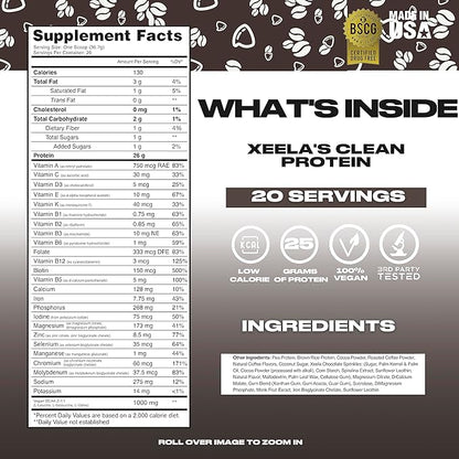 XEELA Plant Based Vegan Protein Powder - Independently Tested - 25g High Protein, Pea Protein for Men & Women - Vitamins & Minerals, Non GMO, Dairy & Gluten Free, LowCarb & LowFat (Java Chip)