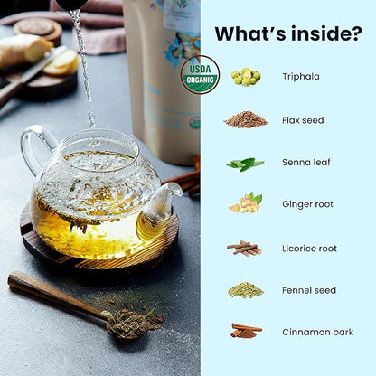 Gardenika Organic Laxative Loose Tea, Herbal, Caffeine-Free, KSA Kosher, Ayurvedic with Fennel, Ginger, Senna, Cinnamon - 4oz (1 Pack)