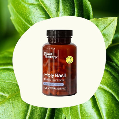 Plant Therapy Holy Basil Capsules Manufactured in USA 4 Month Supply Supports Emotional Stability, Positive Mood, Combats Fatigue & Mental Tension Supplements for Women & Men 120 Vegetarian Capsule