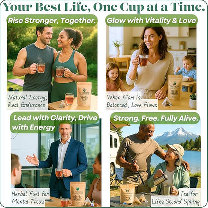 Dr. Lu’s Organic Ginseng Five Treasures Tea Kidney Tea | Ginseng Six Treasures tea for Kidney Cleanse Detox & Repair with Maca Root in Corn Fiber Pyramid Bags (No Plastic/Nylon) | Made in US