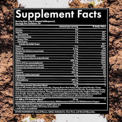 WelleCo Vegan Protein Powder, Gluten Free Premium Organic Sprouted Brown Rice & Pea Protein Blend, 6g Carbs & Dairy Free, for Energy, Muscle Recovery, 16g Protein Per Serving, Chocolate, 35.2oz Pouch