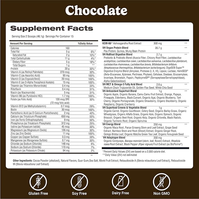 VitaHustle ONE Meal Replacement Shake - Plant Based Protein Powder by Kevin Hart - Vegan, Meal Replacement Powder with Superfoods, Vitamins, Adaptogens & Probiotics - Chocolate Flavor, 15 Servings