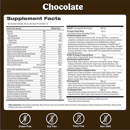 VitaHustle ONE Meal Replacement Shake - Plant Based Protein Powder by Kevin Hart - Vegan, Meal Replacement Powder with Superfoods, Vitamins, Adaptogens & Probiotics - Chocolate Flavor, 15 Servings