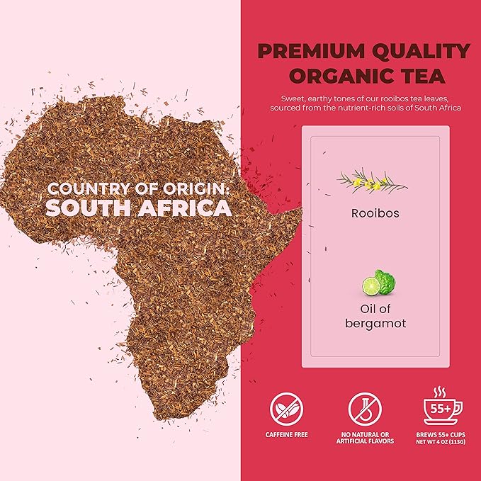 Gardenika Organic Red Rooibos Loose Leaf Tea with Bergamot Oil, Herbal, Caffeine-Free, KSA Kosher, No Natural or Artificial Flavors - 4 oz (1 Pack)