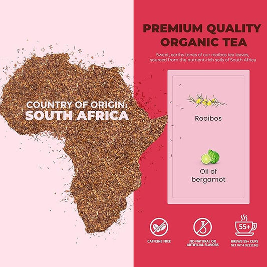 Gardenika Organic Red Rooibos Loose Leaf Tea with Bergamot Oil, Herbal, Caffeine-Free, KSA Kosher, No Natural or Artificial Flavors - 4 oz (1 Pack)