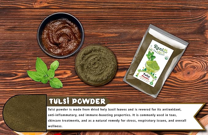 Rani Organic Tulsi Powder (Holi Basil Powder) 7oz (200g) ~ All Natural | No Color | Gluten Friendly | Vegan | NON-GMO | Kosher | No Salt or fillers | Indian Origin | USDA Organic Certified