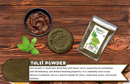 Rani Organic Tulsi Powder (Holi Basil Powder) 7oz (200g) ~ All Natural | No Color | Gluten Friendly | Vegan | NON-GMO | Kosher | No Salt or fillers | Indian Origin | USDA Organic Certified
