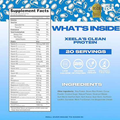 XEELA Plant Based Vegan Protein Powder - Independently Tested - 25g High Protein, Pea Protein for Men & Women - Vitamins & Minerals, Non GMO, Dairy & Gluten Free, LowCarb & LowFat (Peanut Butter Cup)