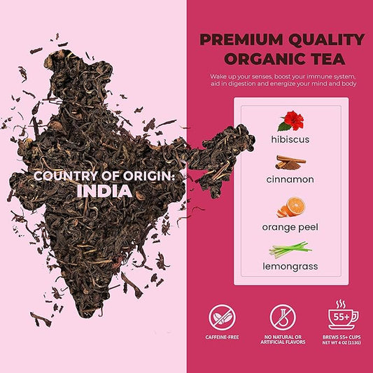 Gardenika Organic Cinnamon Hibiscus Loose Leaf Tea | Natural & Antioxidant Rich | Caffeine-Free | 55+ Cups | USDA Organic & Kosher | 4 oz