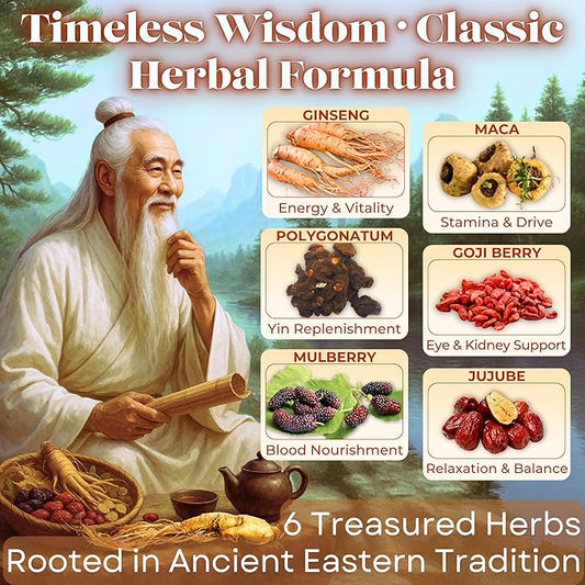Dr. Lu’s Organic Ginseng Five Treasures Tea Kidney Tea | Ginseng Six Treasures tea for Kidney Cleanse Detox & Repair with Maca Root in Corn Fiber Pyramid Bags (No Plastic/Nylon) | Made in US